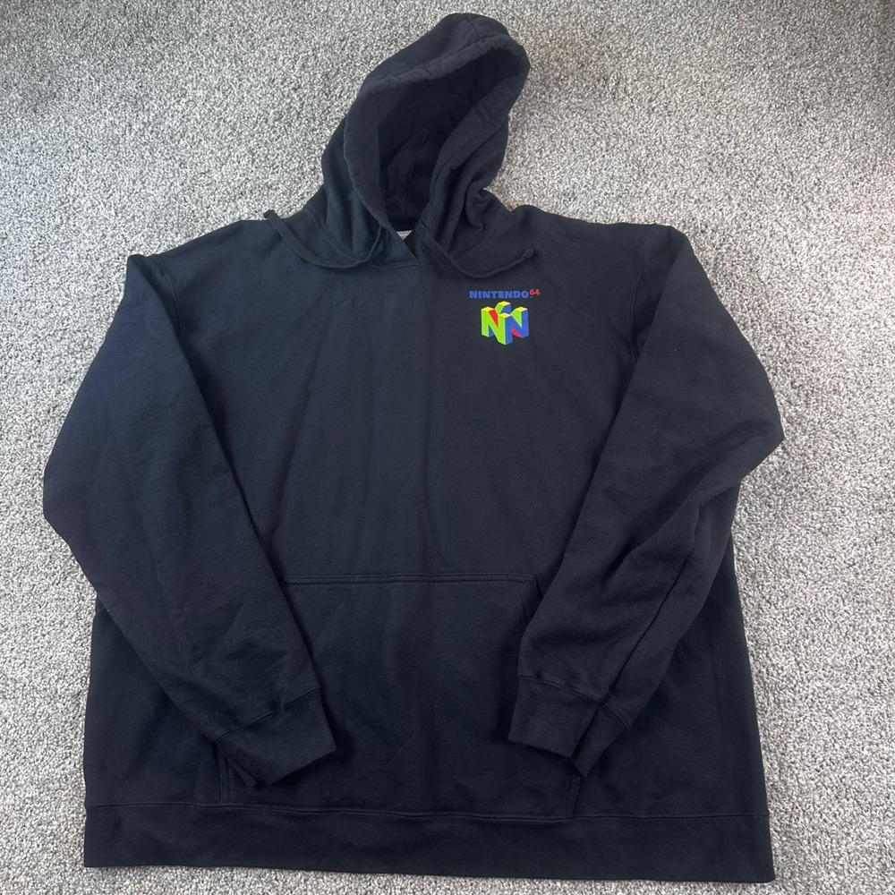 Nintendo 64 Hoodie Mens 2XL Black N64 Logo Graphic Pullover Gamer 90s Y2K Retro